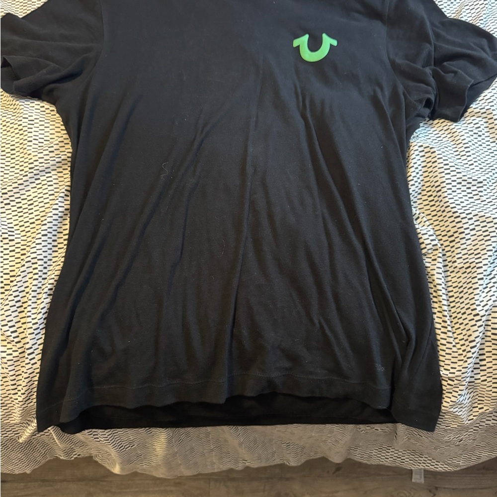 True Religion Black Tee with Green Emblem